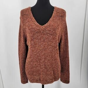 Coldwater Creek Sweater Women's Large Open Knit V Neck Stretch brown size large